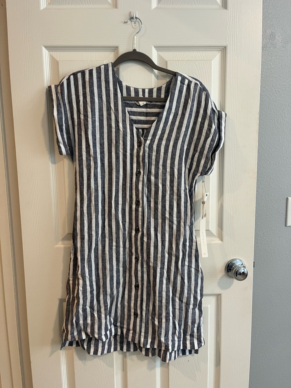 Caslon Navy & White Striped Button-Front Tunic